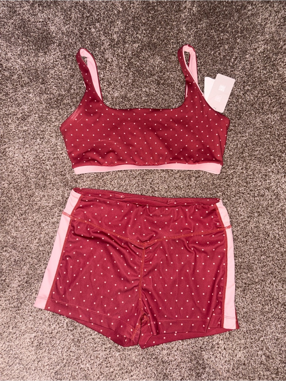 Polka Dot Maroon & Pink Sports Bra Lightweight Support Set